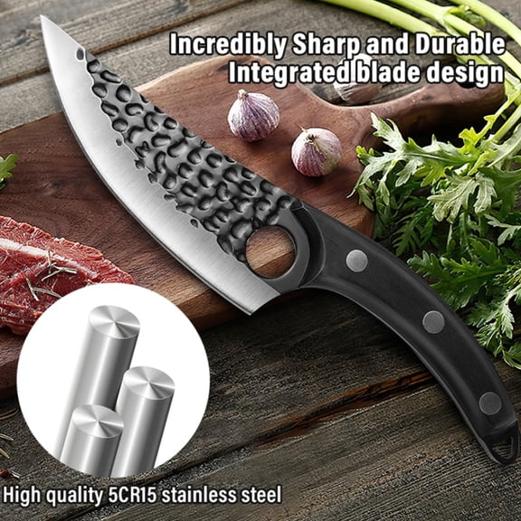 6" Cutting Knife for Meat High Carbon Stainless Steel Viking Knife Meat Cleaver Chopping Bone Knife Forged Butcher Knife Wooden Handle Sharp Kitchen Knife Set