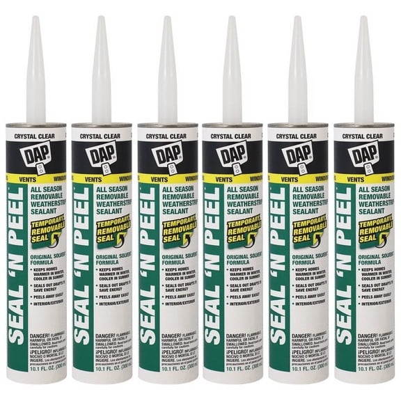 6 ~ DAP SEAL 'N PEEL Clear Polymer Door Siding Window Sealant Removable 10.1 oz