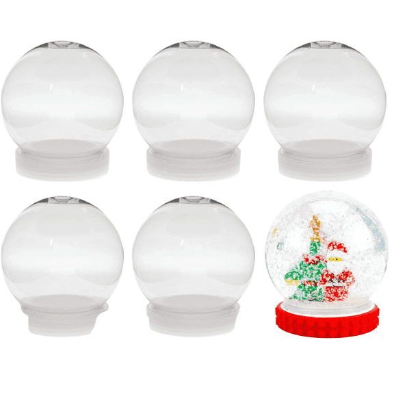 (6) DIY Clear Snow Globes Plastic Fillable Water Globe with Screw Off Cap Kids Adults Crafts Christmas Thanksgiving Holiday Ornaments Home Decoration Handmade Gifts & CUSTOM Storage Carrier