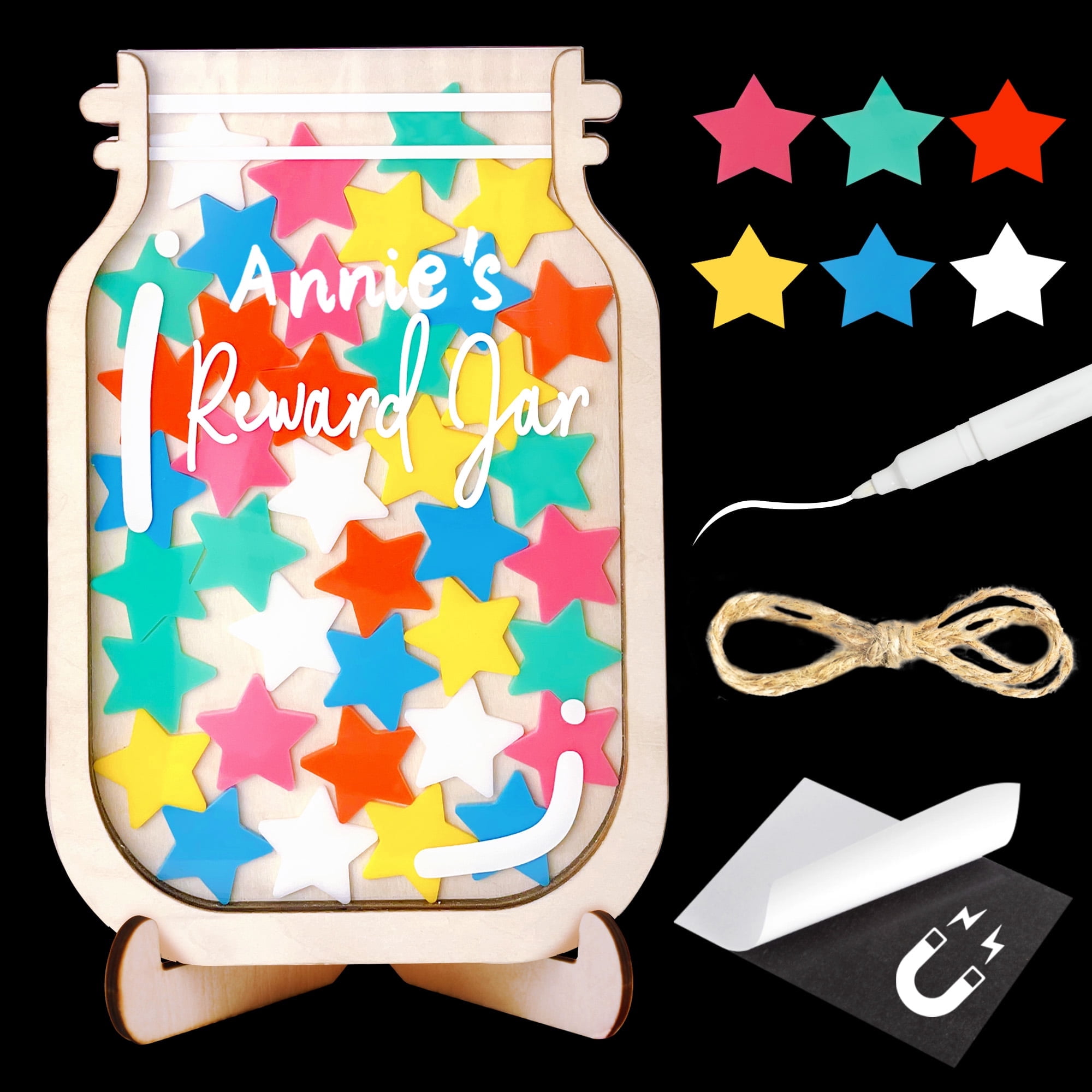 6" DIY Name 15 Tokens Star Magnetic Reward Jar with Bookmark Gifts for ...