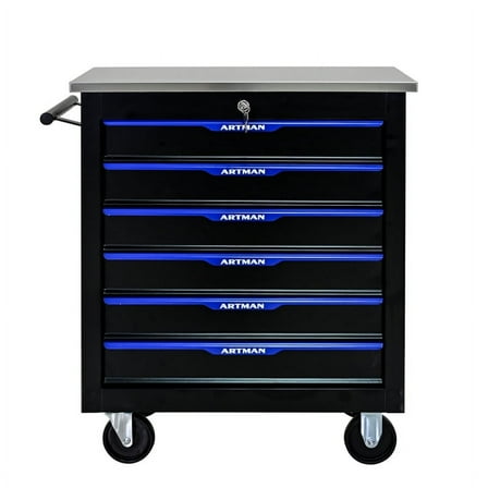 6 DRAWERS MULTIFUNCTIONAL TOOL CART WITH WHEELS-BLACK BLUE