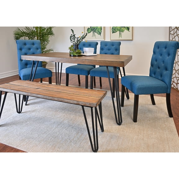 6 Dining : Hairpin Table, 4 Chairs & Bench, Elegant Appeal Chic Package: Rustic Charm