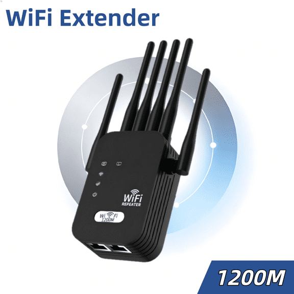 6 Directional Antennas WiFi Extender (Black)- 1200M 2026 Upgraded Signal Booster, Ethernet Port & Wireless Amplifier, Supports 99% Devices