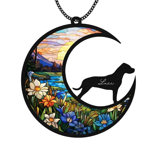 6" Dogo Argentino Memorial Acrylic Ornament, Handmade Dog Name Remembrance Gift, Loss of Pet, Dog on Moon Light Catcher, Car Hanging