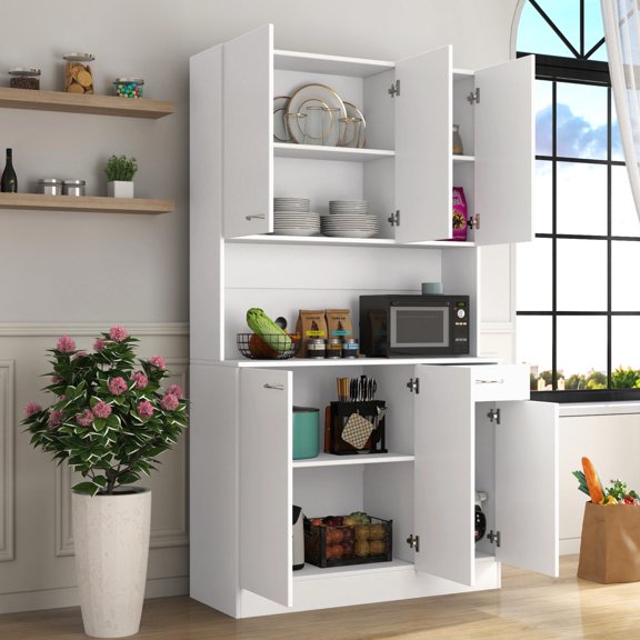 6-Door 1-Open Shelf Rustic Oak Cabinet with Drawer / Easy to Clean and Maintain for Bedroom