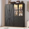 thumbnail image 1 of 6 Door Armoire Wardrobe Closet for Bedroom with LED Lights & 3 Drawers, Farmhouse Closet Storage Cabinet Wardrobe Set with Hanging Rods, 1 of 9