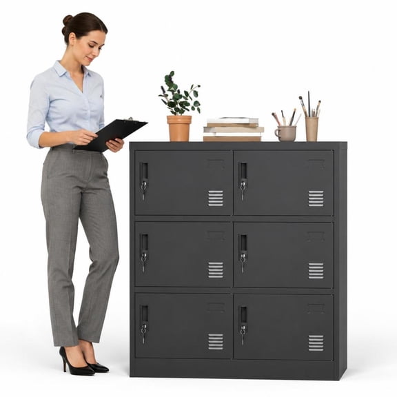6-Door Employee Storage Locker, Metal with Card Slot, for Office, Gym, School, Home, Black
