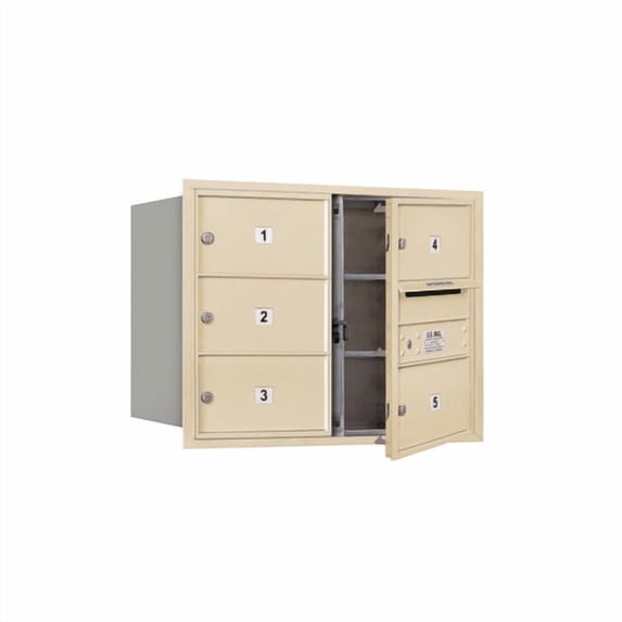 Salsbury Industries Recessed Private 6 Door Front Load 4C Horizontal Mail Center with 1 Parcel Locker