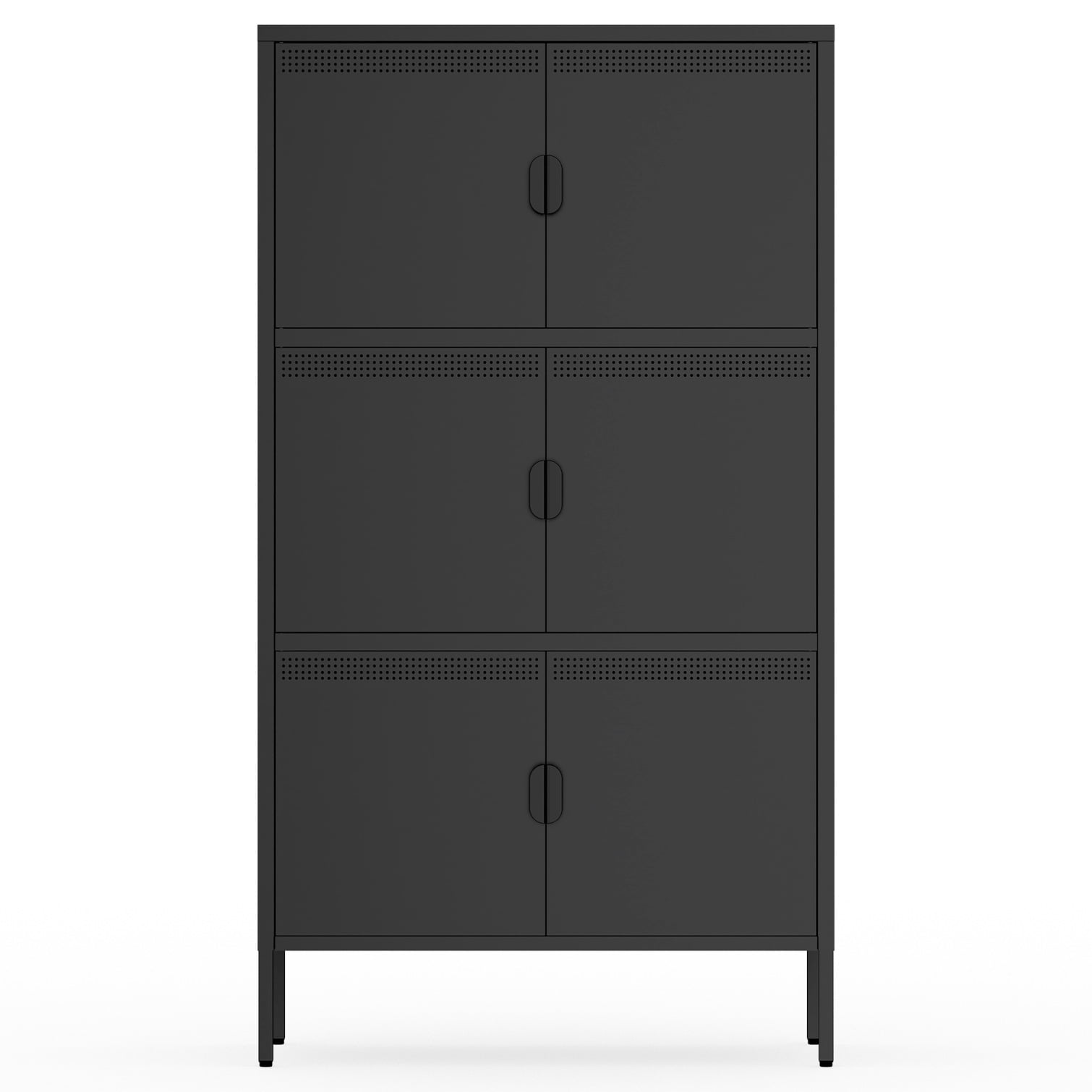 6 Door Metal Accent Storage Freestanding Cupboard with Adjustable Shelves, Narrow