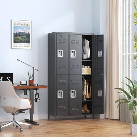 6 Door Storage Locker 72 Inch Metal Storage Locker with Lock for Employees, Home Gym, Office, School, Garage,Black
