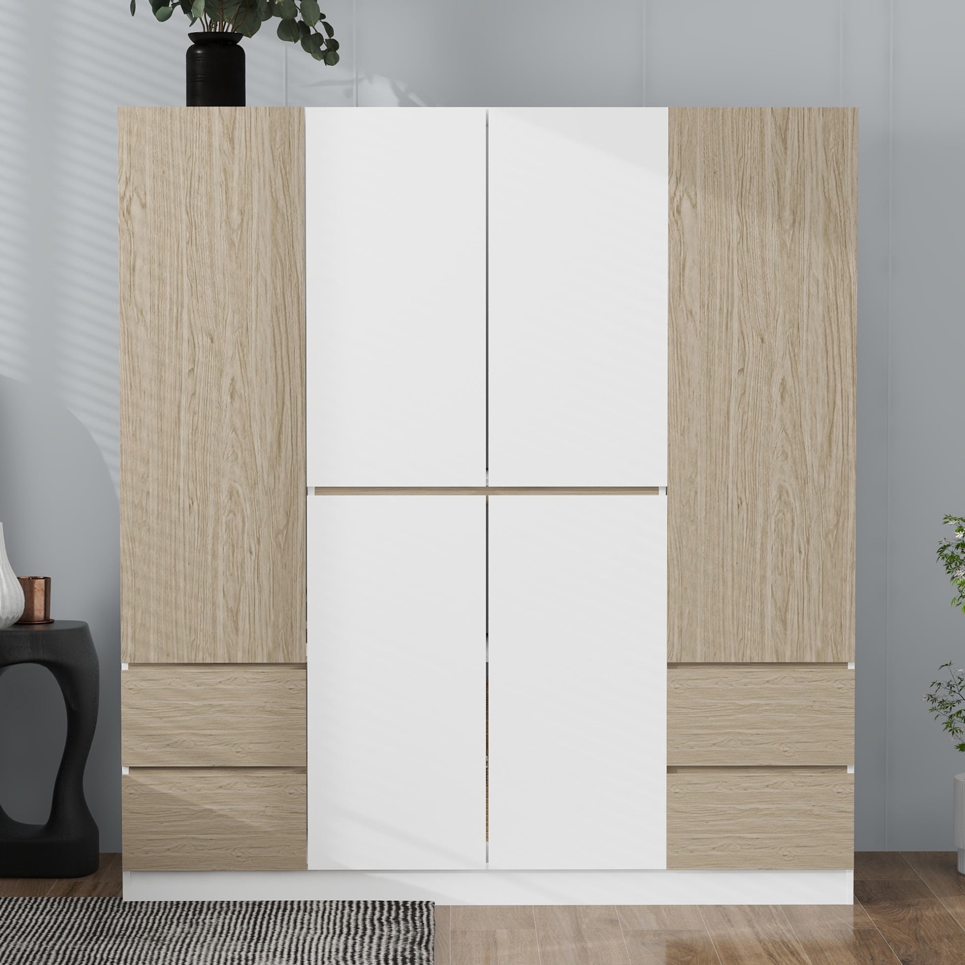 6×4 Floral Printed wooden Wardrobe with Drawer & Hanging Rod – 16-Inch Depth