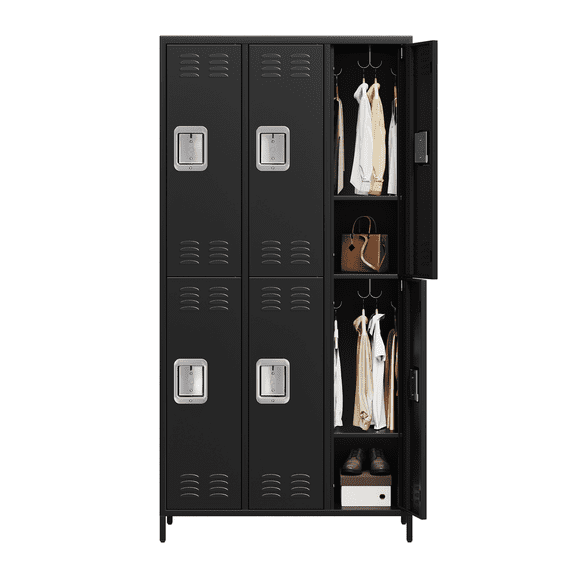 6 Doors Metal Lockers, with 18 Hooks and 6 Shelves, Metal Lockers, Steel Storage Locker Cabinet for Home Gym Office School Garage 72"