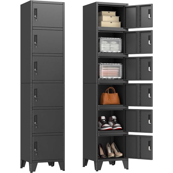 6 Doors Metal Storage Lockers Cabinet for Employees,71" Employees File Storage Locker Cabinets with 6 Lockable Doors and Lock,Tall Narrow Steel Looker Cabinet for Gym, School,Office,Stuff,Black