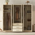 thumbnail image 1 of 6-Doors Wooden Wardrobe for Bedroom, Freestanding Clothing Storage Cabinet with 3 Big Drawers, Modern Large Wood Closets with Hanging Rod,  Brown, 1 of 8