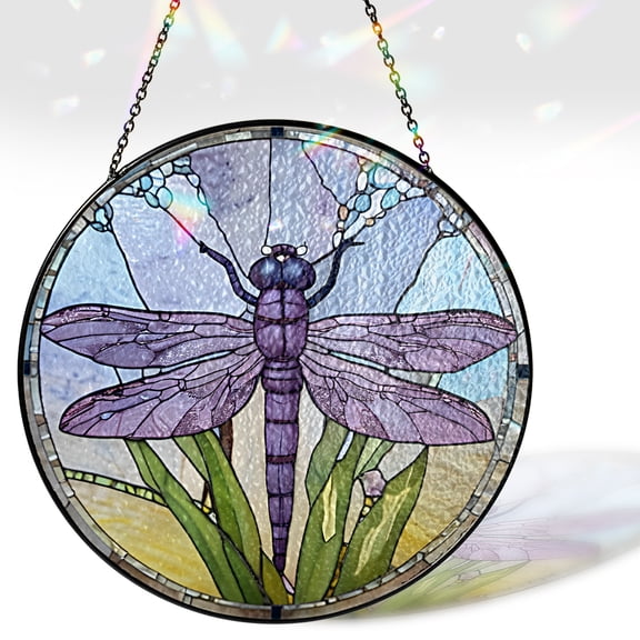 6" Dragonfly Stained Glass Suncatcher Window Hanging Colorful Glass Panel for Home Decor, Gifts, Kitchen, Living Room Handmade Sun Catcher Decoration for Nature & Garden Lovers BUG-07C-SG6