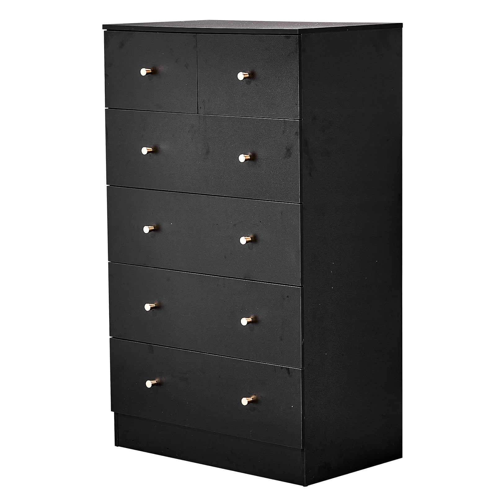 6-Drawer Cabinet, Matte Gold Handles Textured Melamine Particleboard Cabinet, Tall Space-Saving Storage Organizer for Bedroom Home Office Living Area