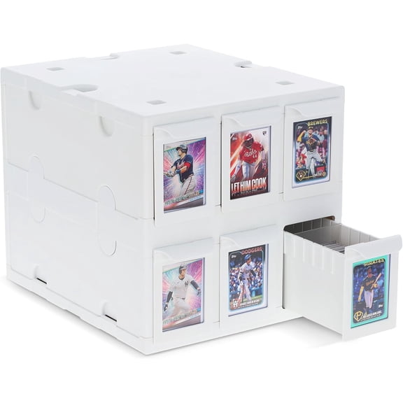 BCW 6 Drawer Card Catalog White Trading Card Storage Cabinet Heavy Duty Acid Free Plastic Card Organizer with 6 Storage Drawers and Dividers
