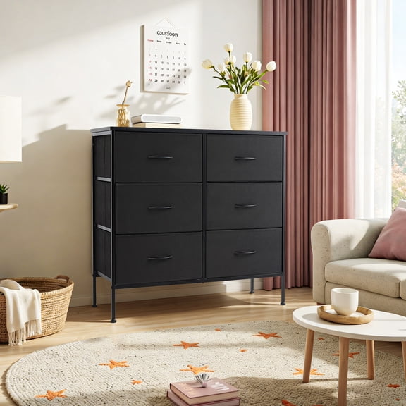 6-Drawer Clothes Dresser Tower, Ideal Master Bedroom Storage & All-Purpose Wardrobe Organizer, Black