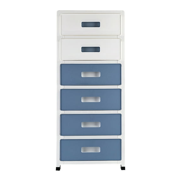 6-Drawer Desk Organizer, Tabletop Apothecary Cabinet, Blue/White, Eco-friendly PP Material, Mobile with Wheels for Efficient Home Office Storage