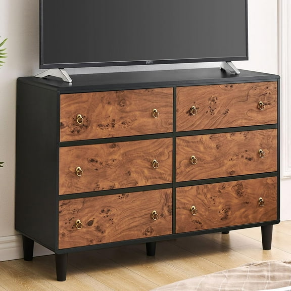6 Drawer Double Dresser,47" Wide Chest of Drawers with Vintage Circle Handle For Nursery Bedroom Living Room Hallway Entryway,Kids Organizer,Chest of Drawers