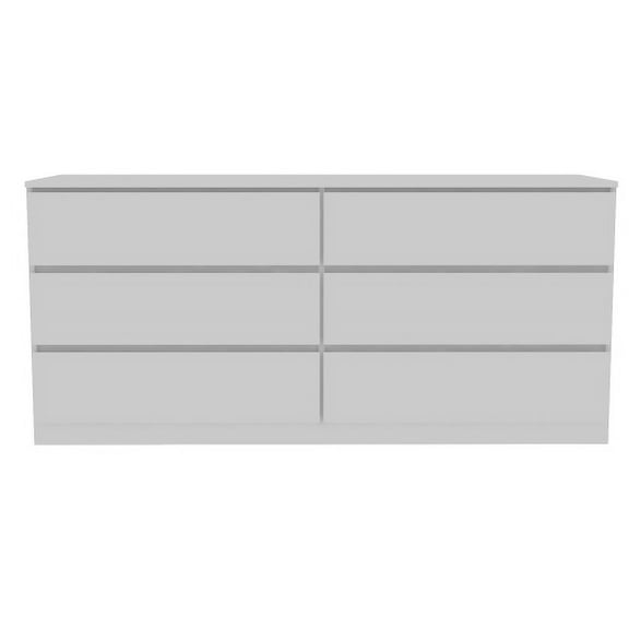 6 Drawer Double Dresser, Metal Handles -White