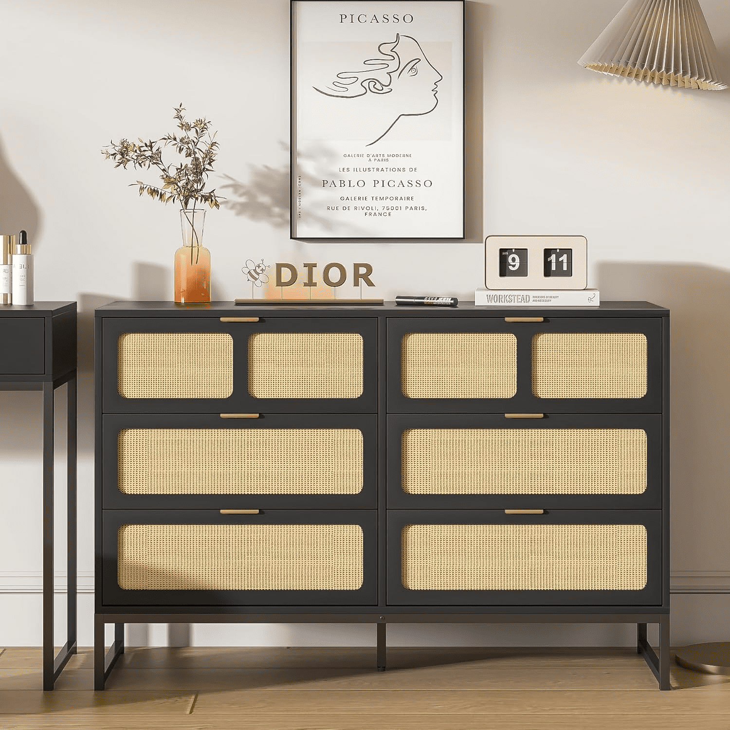 black and cane dresser Marsden Mid-Century Modern 6-Drawer Rattan (54 in. W x 36 in. H) this dresser brings a light Rattan, Wood & Metal 3-Drawer