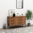 thumbnail image 1 of 6 Drawer Double Dresser, Rustic Brown Wood Storage Dresser with Sturdy Steel Frame, Industrial Style Chest with 6 Drawer, Storage Cabinet for Bedroom, Living Room and Hallway, 1 of 7