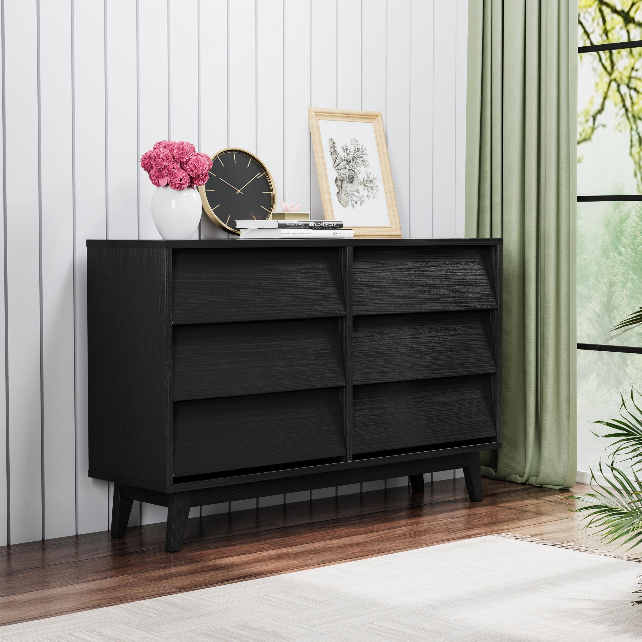 6 Drawer Double Dresser, Wooden Bedroom Dresser with Large Storage Unit ...