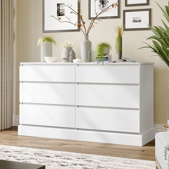 6 Drawer Double Dresser Wooden Chest of Drawers Large Storage Cabinet for Bedroom Living Room Entryway, White