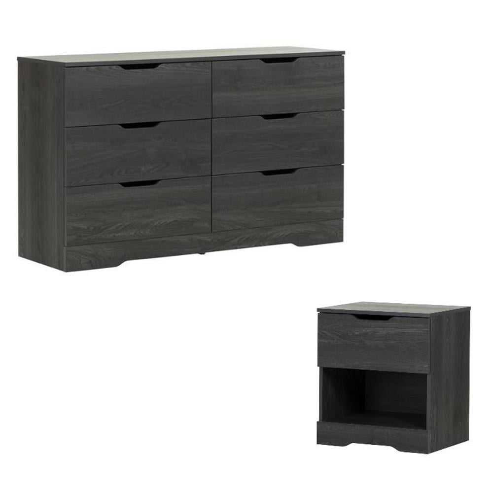 Gray Oak 6-Drawer Dresser and Nightstand Set