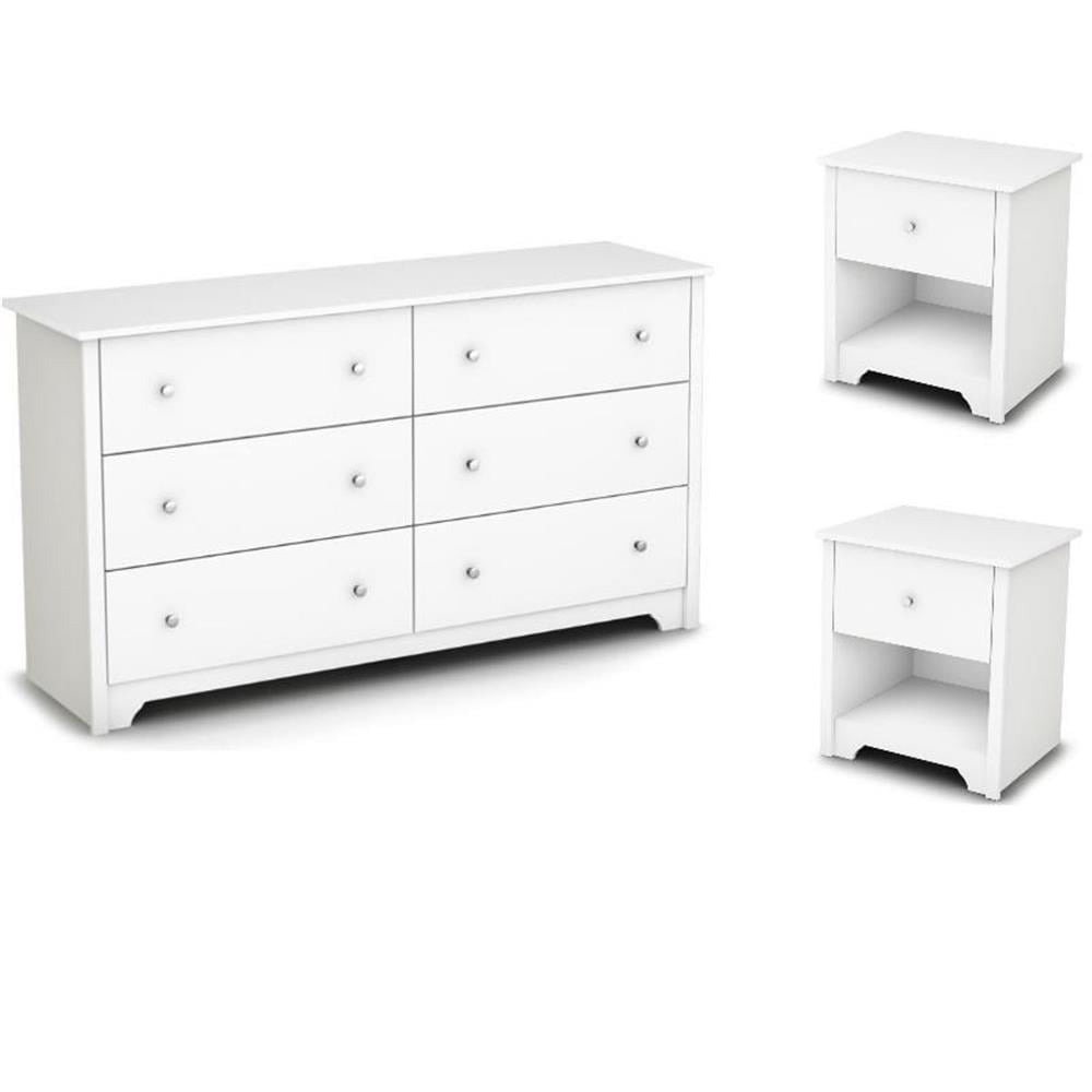 White Twin Bedroom Set with 6-Drawer Dresser and 2 Nightstands