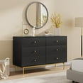 thumbnail image 1 of 6 Drawer Double Dresser for Bedroom, Black Dresser with Gold Handles, Black 6 Drawer with Fluted Panels for Bedroom, 1 of 16