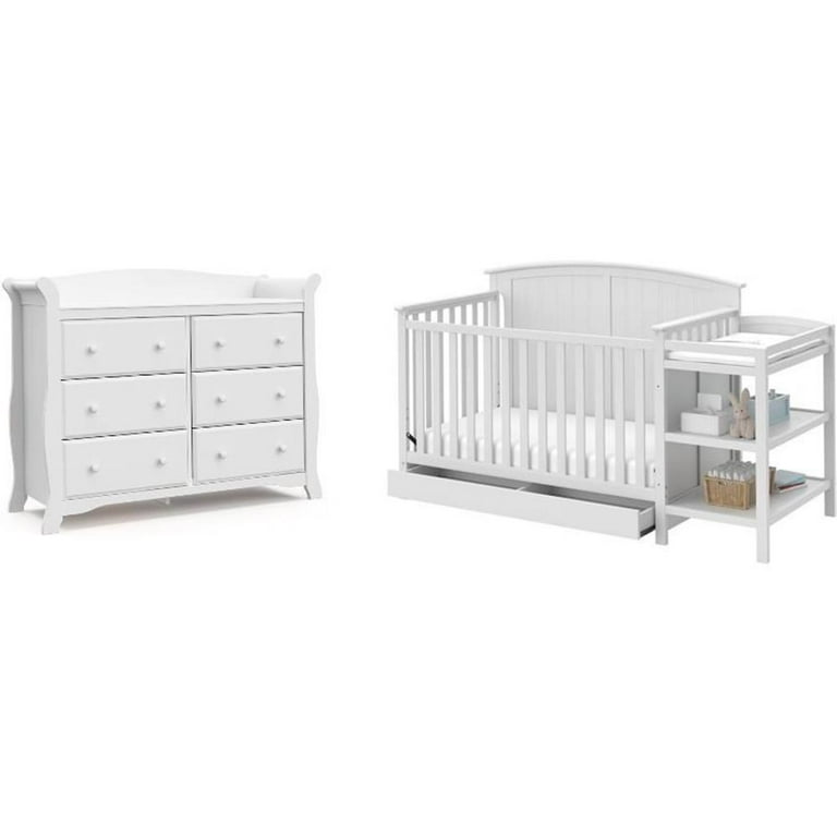 Nursery Set 6 Drawer Double Dresser Convertible Baby Crib Changing Table Pure White Walmart