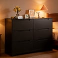 thumbnail image 1 of 6 Drawer Double Dresser , Modern Wood Chest of Drawers, Cutout Handles & Smooth Metal Rail, Black, 1 of 7
