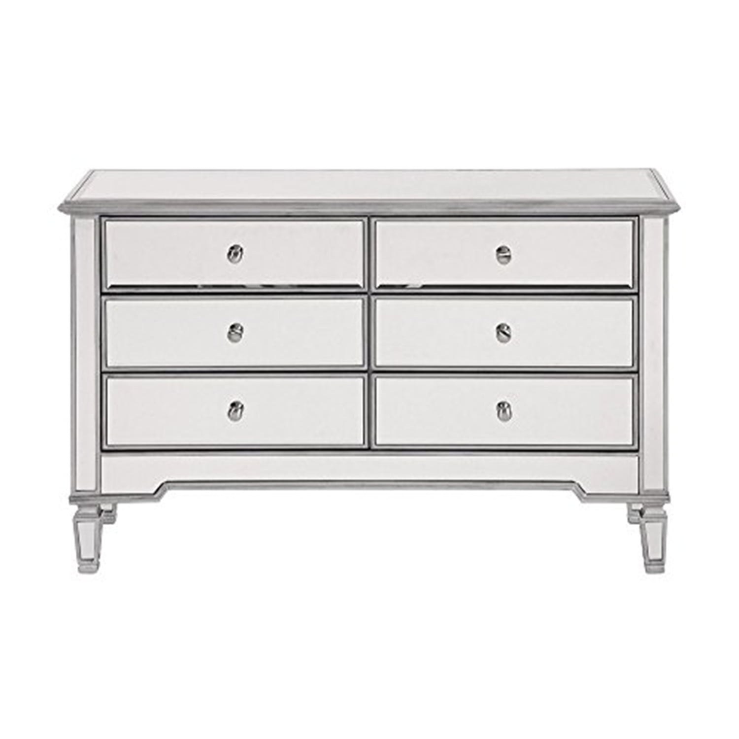 Elegant Mirrored 6-Drawer Double Dresser in Hand-Painted Silver
