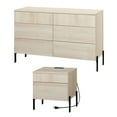thumbnail image 1 of 6 Drawer Dresser And Nightstand Set For Bedroom, 2 Pcs Bedroom Set With Minimalist Reeded Design, Oak Double Dresser With Hidden Handles, 1 of 9