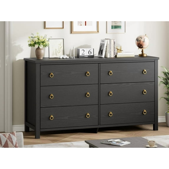 6 Drawer Dresser for Bedroom, 47.2" Wide Dresser, Chest of Drawers, Wooden Dressers Chest with Clothes Storage Cabinet, Drawer Organizer for Bedroom, Living Room, Hallway