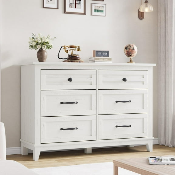 6 Drawer Dresser for Bedroom,47" Wide Dresser,6 Drawer Double Dresser,Wide Drawer Dresser with Storage Freestanding,Wooden Closet Dresser Chest of Drawers,Storage Dresser Organizer for Living Room