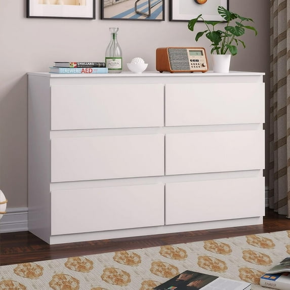 6 Drawer Dresser for Bedroom, 47" Wide Wooden Dressers, Modern Chest of Drawers for Clothes Storage, Multi-Functional Storage Organizer, White Dresser for Bedroom, Living Room & Entryway