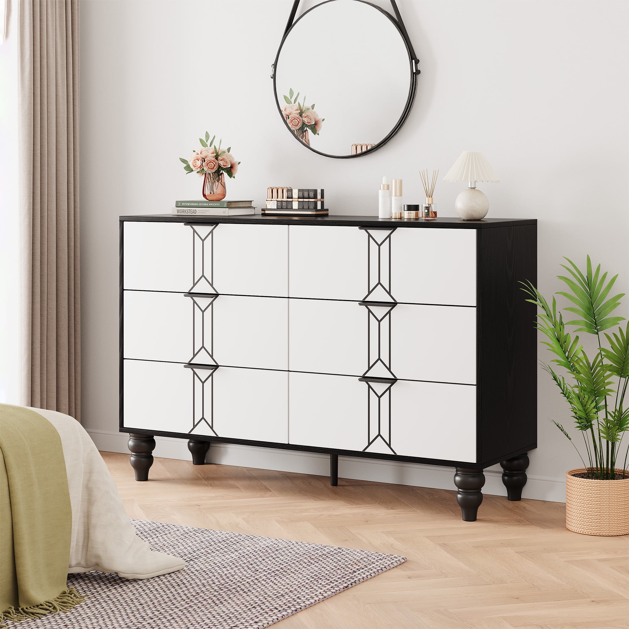 6 Drawer Dresser for Bedroom, 51 Inch Wide Chest of Drawers with Metal ...
