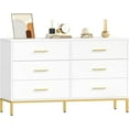 6 Drawer Dresser for Bedroom, Chest of Drawers with Gold Handles and