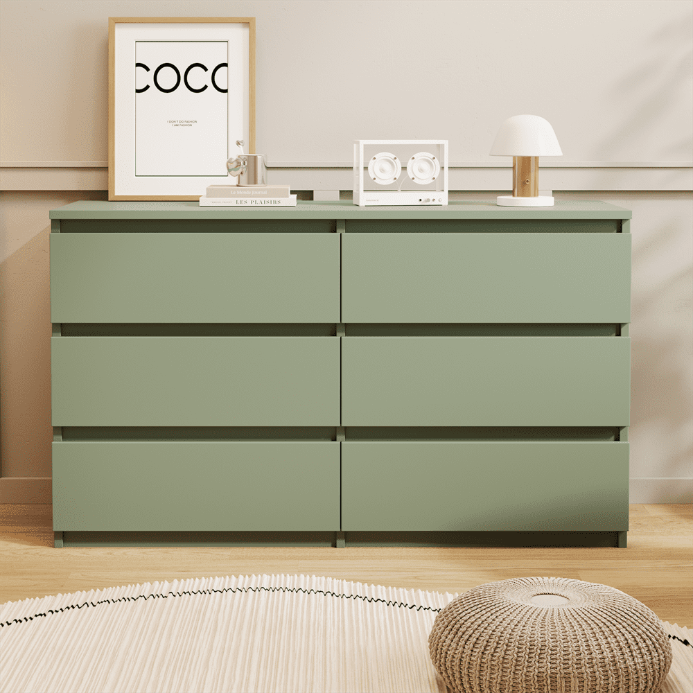 6 Drawer Dresser for Bedroom, Modern Wood Storage Closet Chest of Drawers, Large Wooden Dresser ...