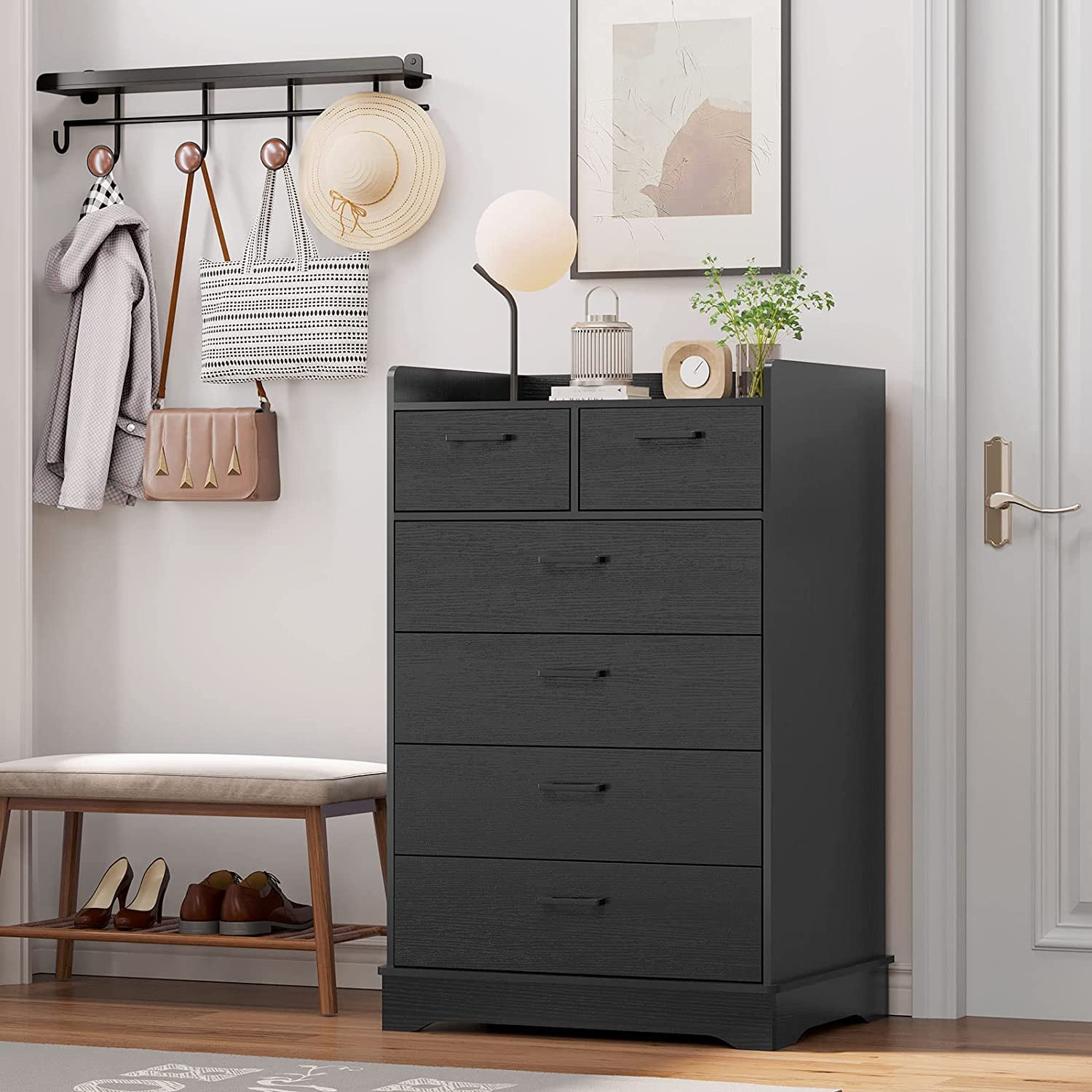 6 Drawer Dresser Black Dressers for Bedroom Hallway Entryway