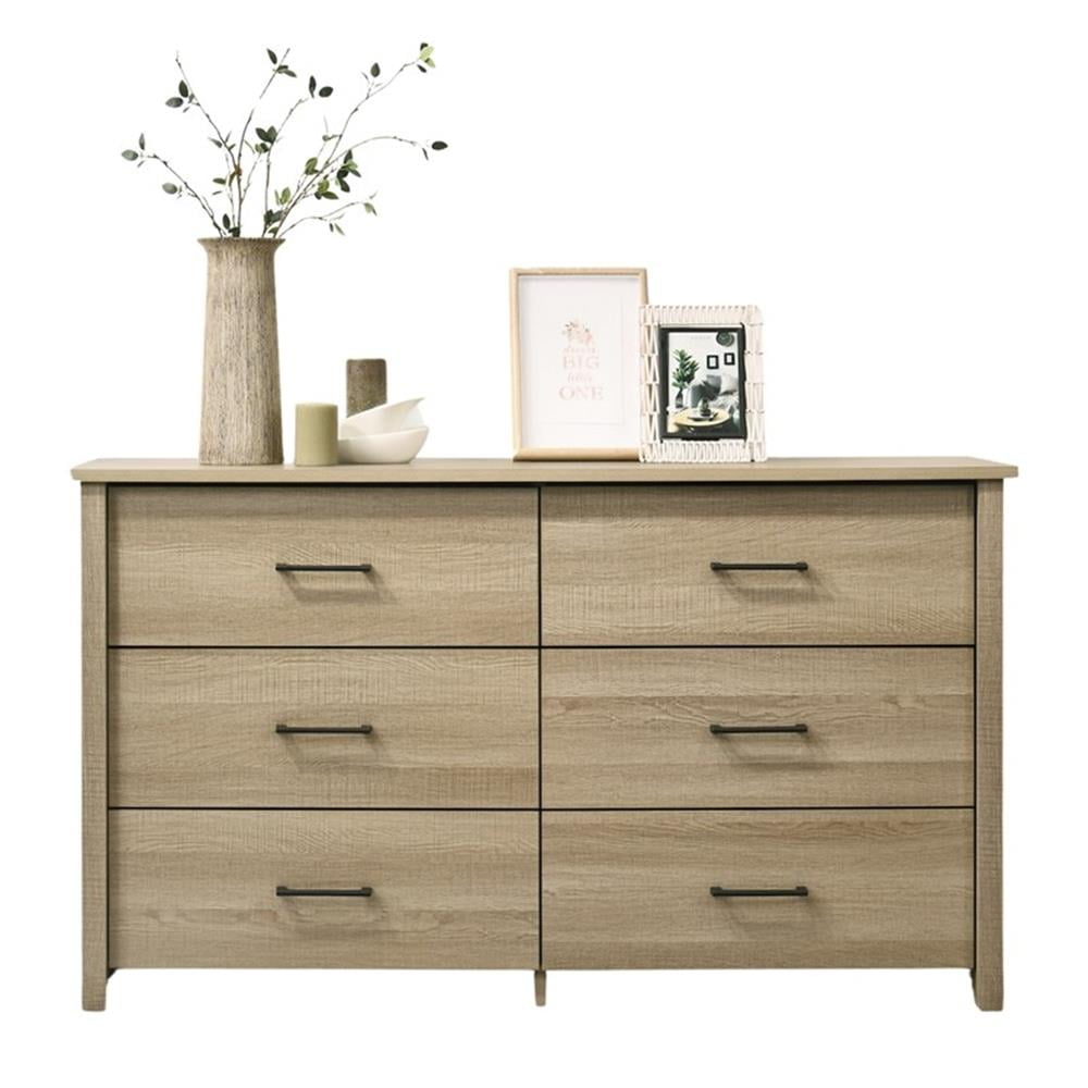 Summer Oak 6-Drawer Double Dresser with Metal Handles