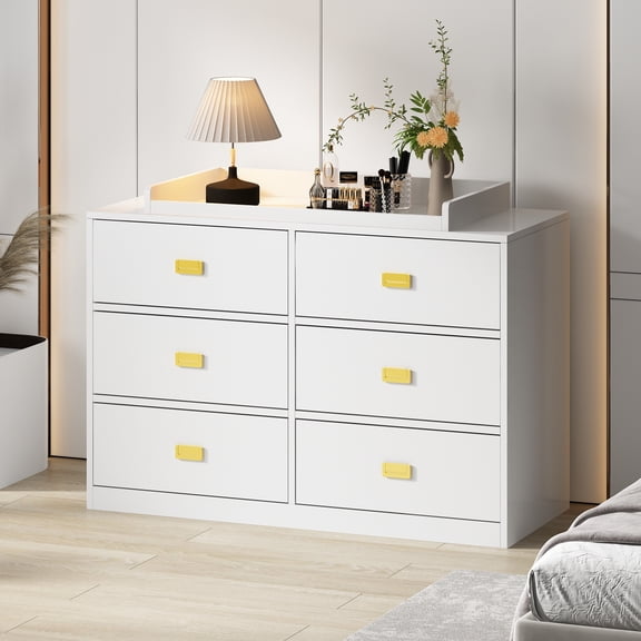 KULAGAGA 6 Drawer Dresser Changing Table Dresser for Nursery Bedroom White