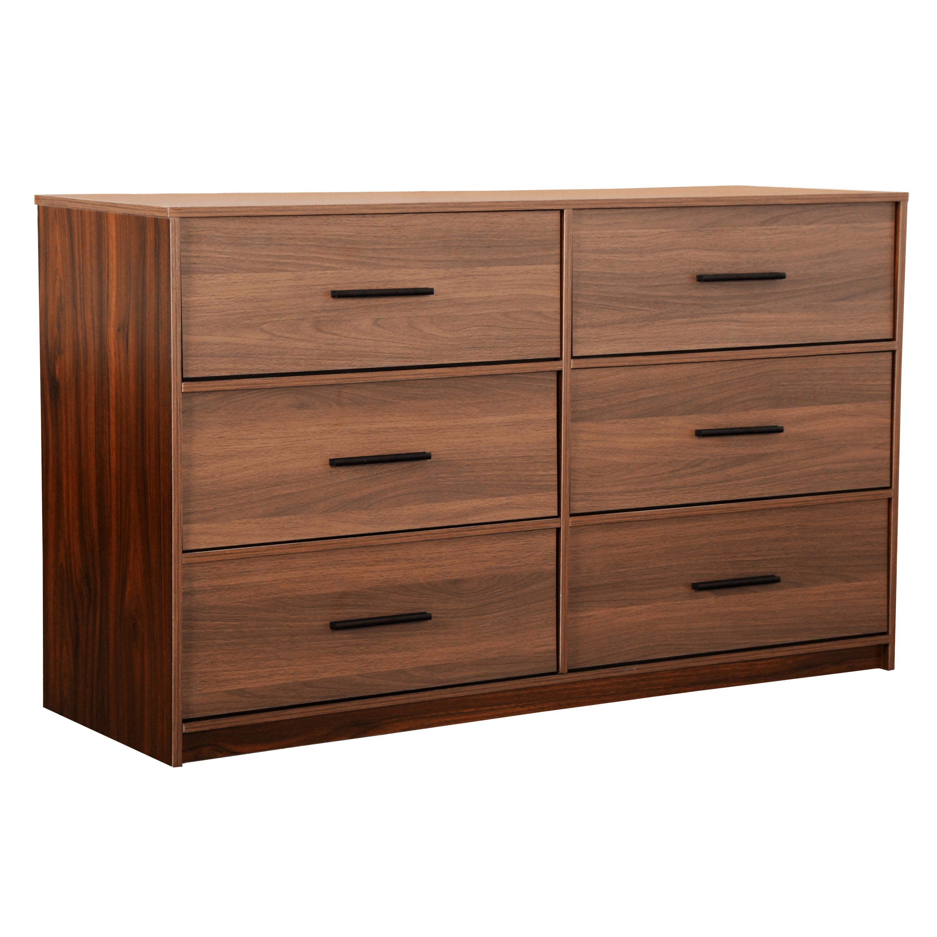 6-Drawer Dresser with Extra Large Fabric Bins, Wood Frame Storage Organizer for Bedroom, Living Room, or Hallway, Versatile Design Doubles as a TV Stand, Ideal for Home Organization, Walnut