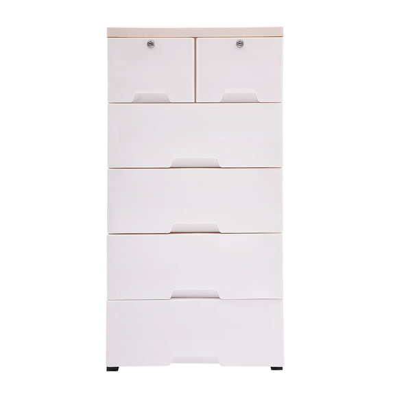 6 Drawer Dresser Free Standing Plastic Storage Cabinet Chest with Small Pulleys Storage Cabinet Closet Drawers Tall Dresser Organizer for Bedrooms,White