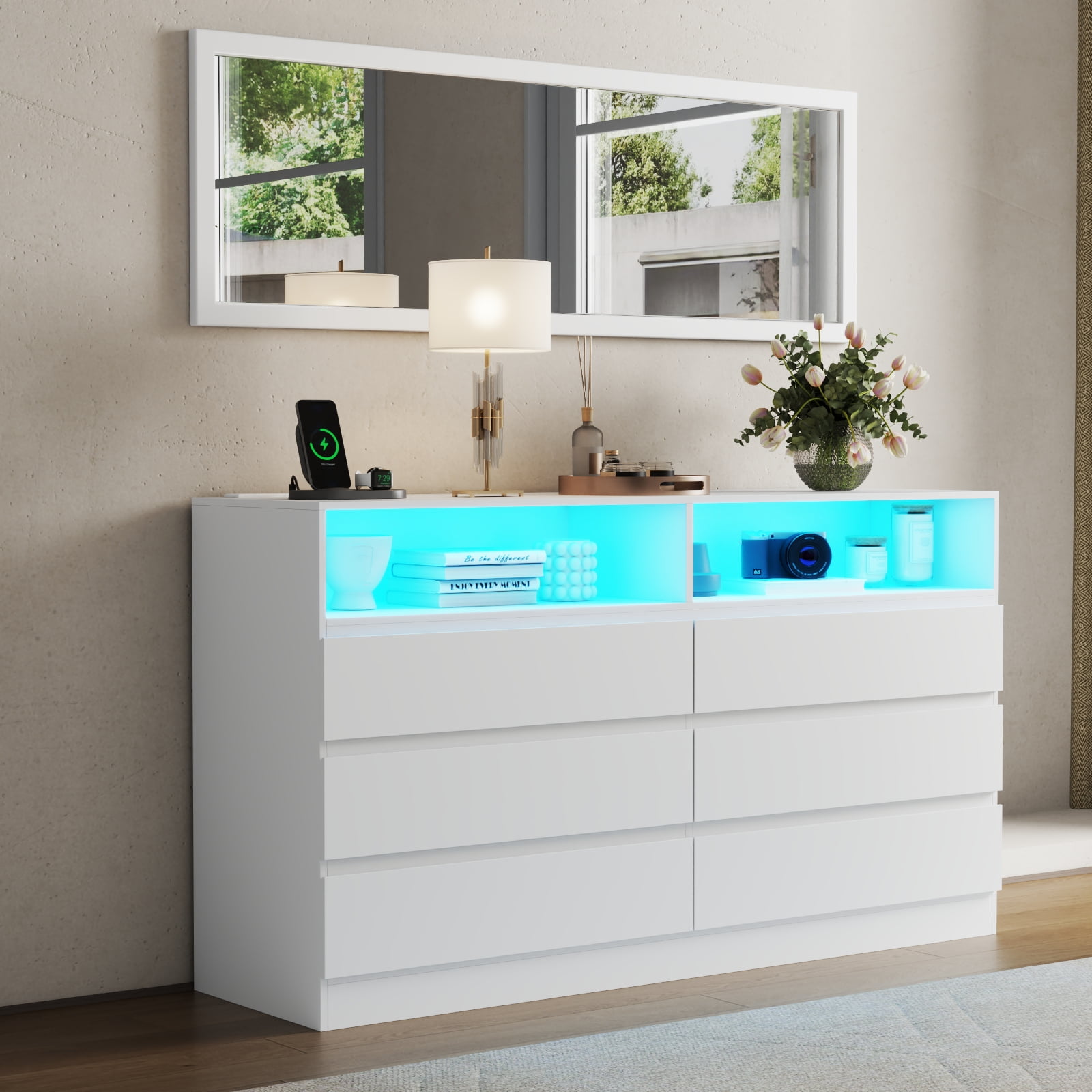 dresser with mirror modern Furniture of America Aluvo Modern Natural Solid Wood 2-Piece Dresser and Mirror Set