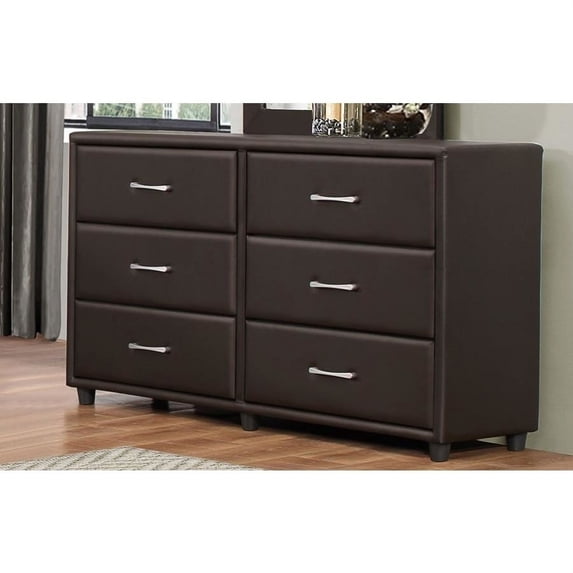 6 Drawer Dresser In Wood And PVC, Brown- Saltoro Sherpi
