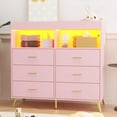 thumbnail image 1 of 6 Drawer Dresser with LED Lights and Built-in Power Outlet, Wide Chest of Drawers with 2 Open Storage Shelves and Mental Drawer Handles, Dresser for Bedroom, 1 of 7